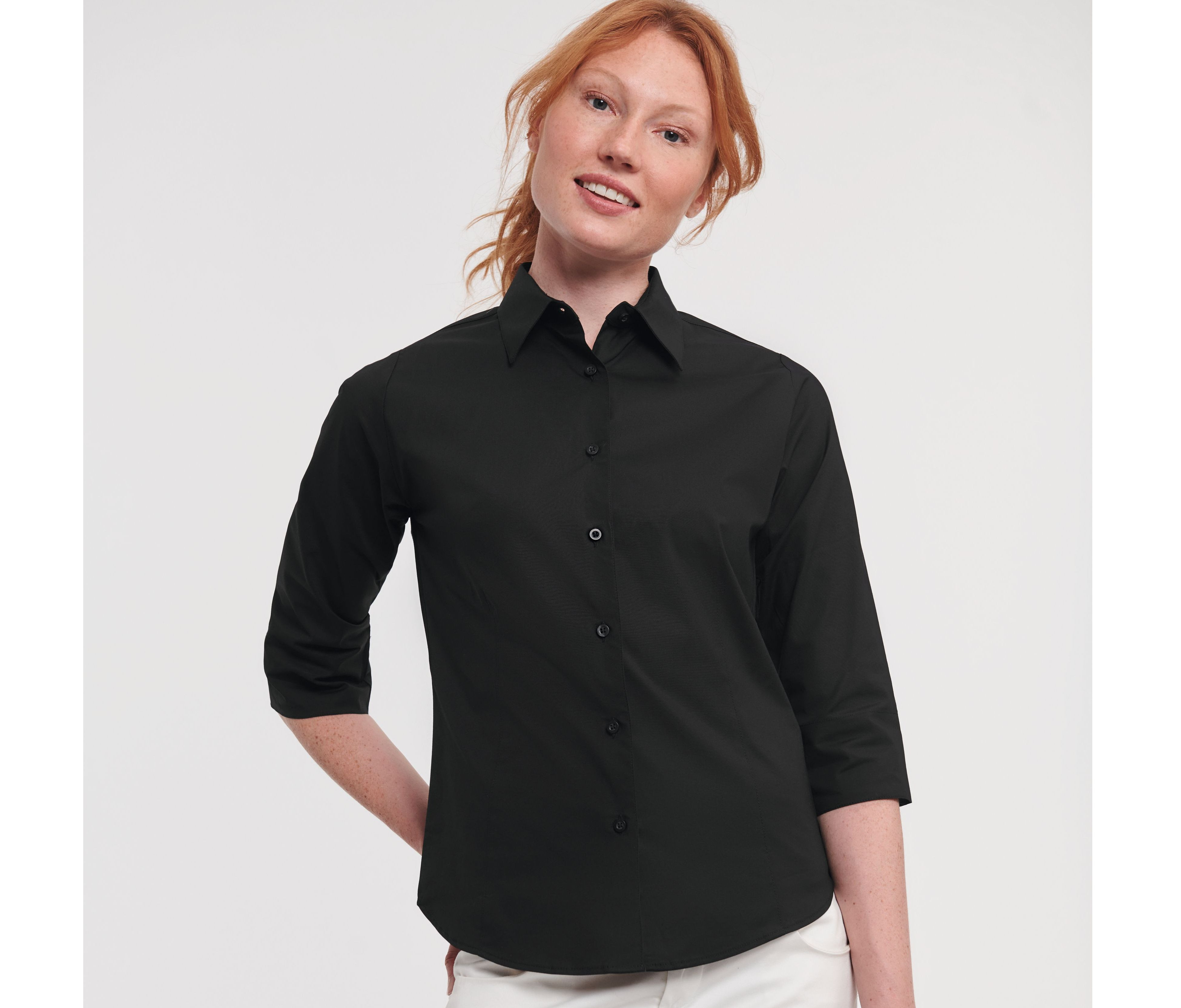 LADIES' 3/4 SLEEVE FITTED STRETCH SHIRT