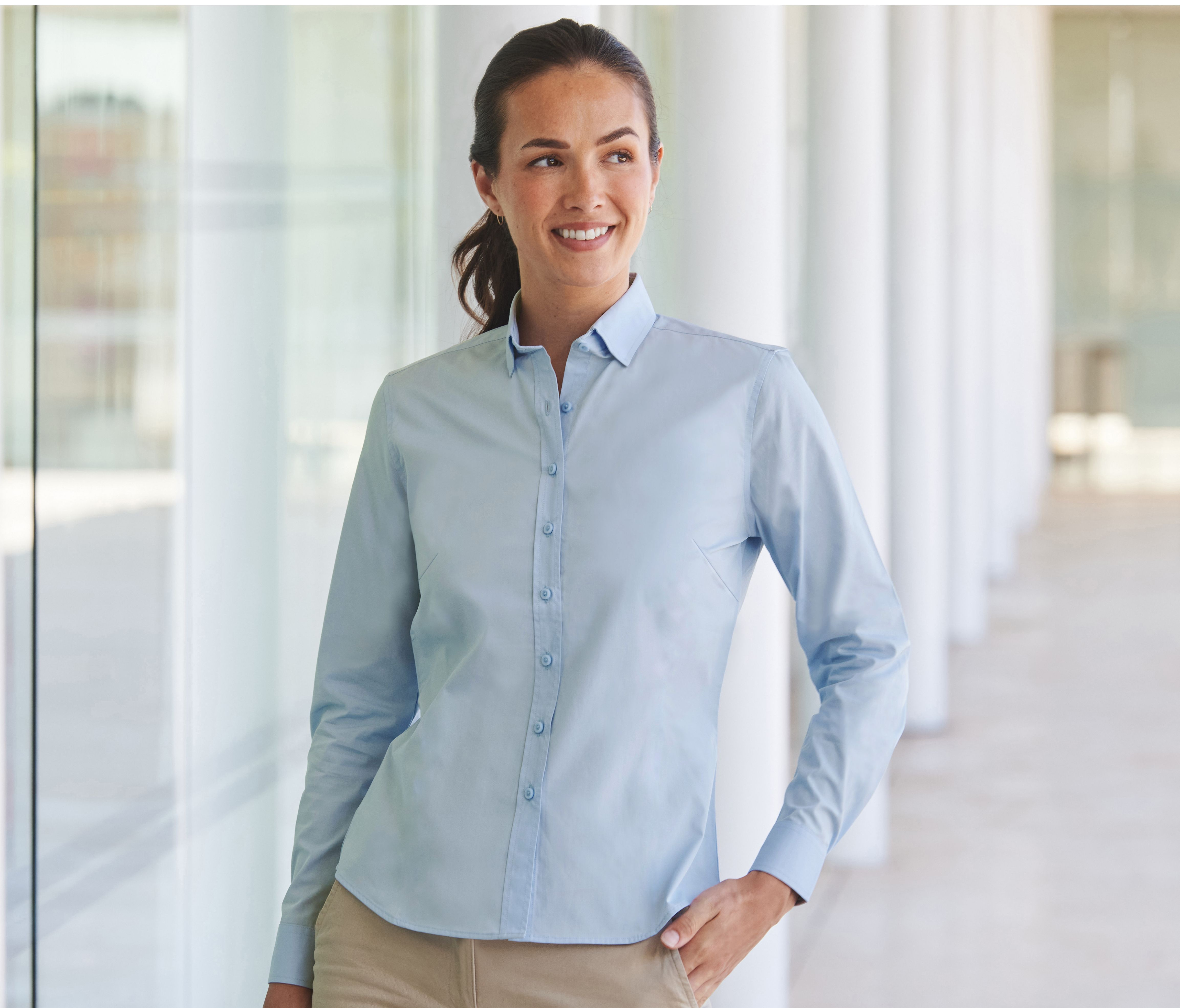 LADIES' LONG SLEEVED 'COTTON FEEL' COOLPLUS® SHIRT