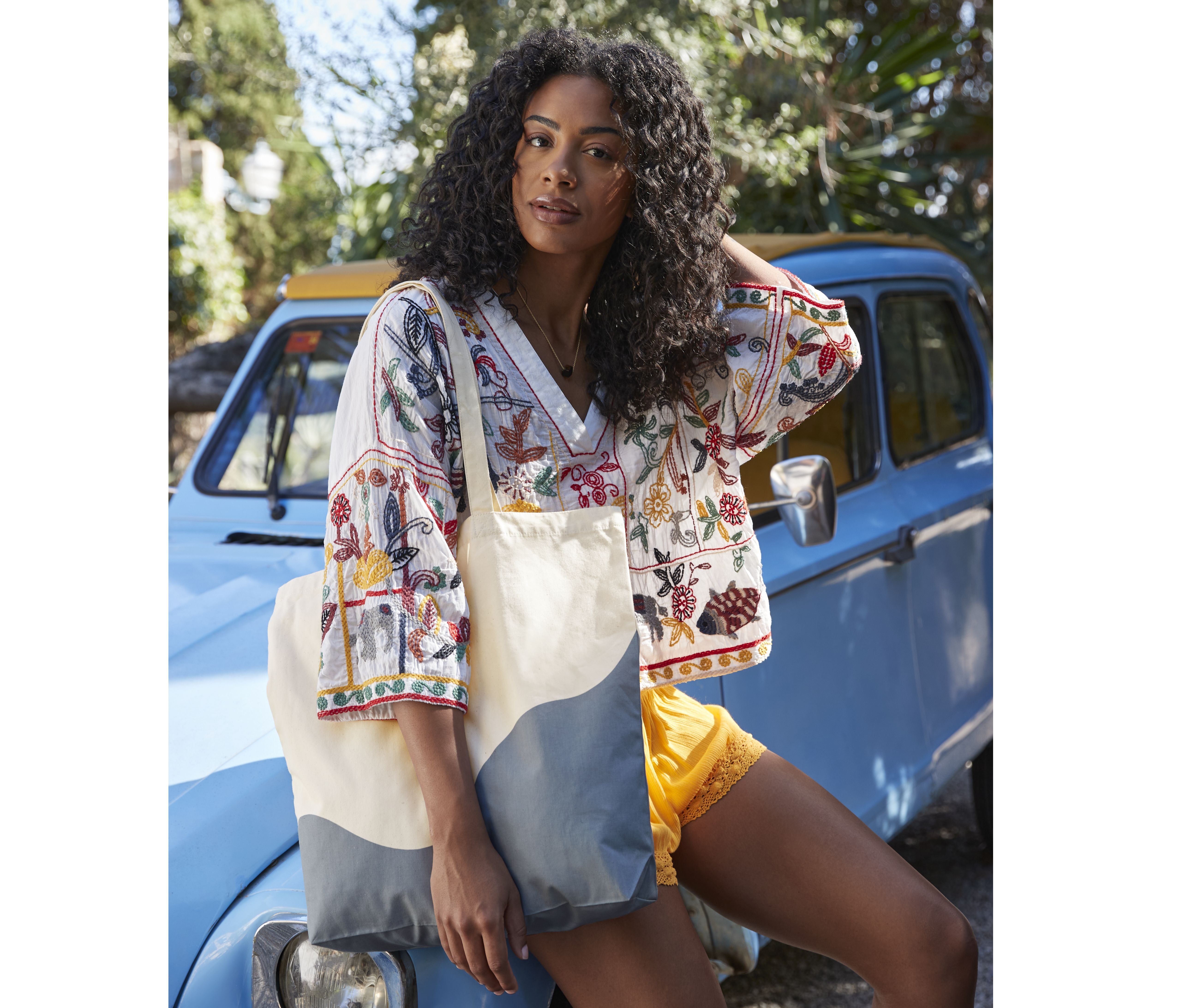 ORGANIC COTTON WAVE PRINT MAXI TOTE